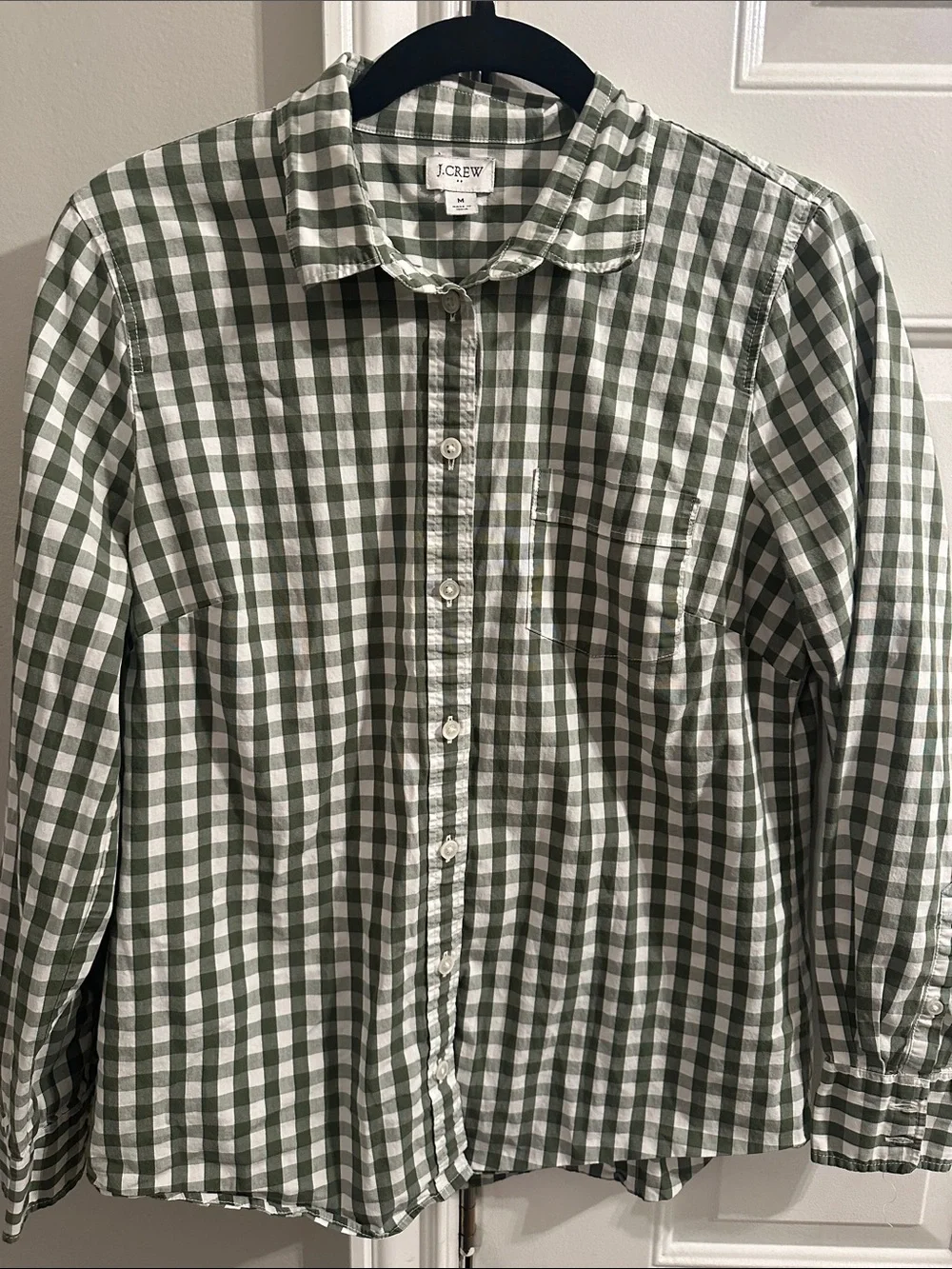 J. Crew Green and White Gingham Button-Down Shirt